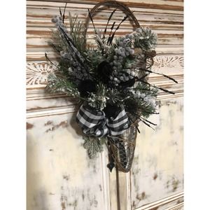 Hanging Floral Basket, Hanging Basket, Holiday Decor, Basket Wreath, Door Decor